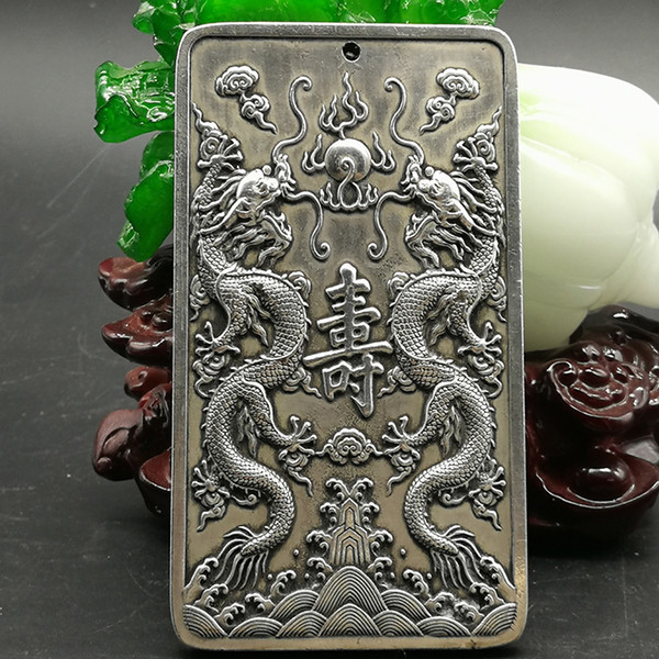 Chinese Cupronickel and Silver Longevity Statue Auspicious Amulet Plate Wealth and Happiness