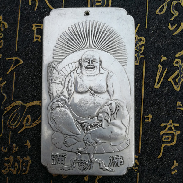 Chinese Cupronickel and Silver Maitreya Buddha Auspicious Amulet Plate