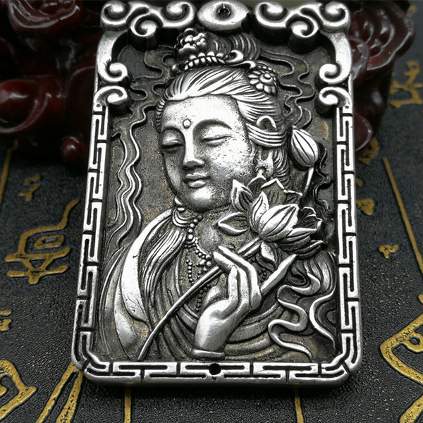 Chinese Cupronickel and Silver Guanyin Auspicious Amulet Plate Wealth and Happiness