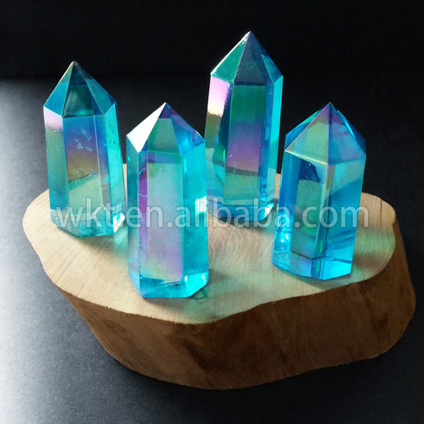 WT-G126 Aqua Aura Quartz Crystal Wand, Aqua Aura Wand Point, crystal point, Healing Blue Quartz