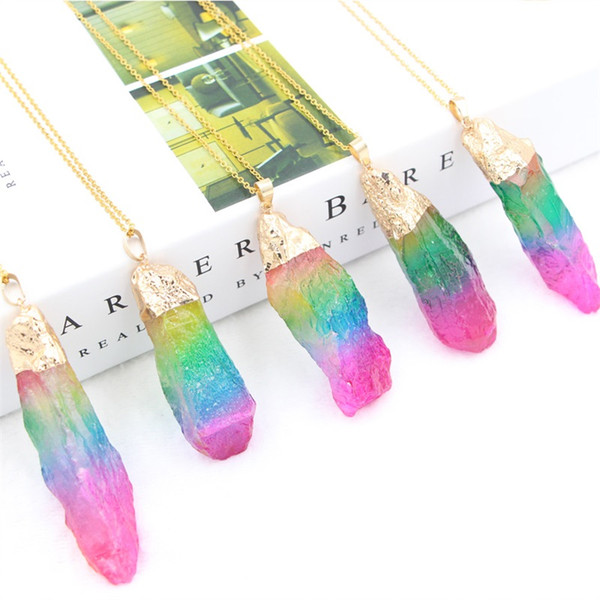 Fashion Natural Crystal Necklace Rainbow Color For Women Jewelry Chains Portable Water Drop Shape Pendant New Arrival 5cn XB