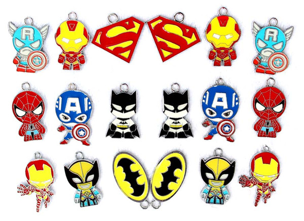 Wholesale 50 Pcs Mix Cartoon Superhero The Avengers Classic Character Metal Charm Pendants Jewelry Making Toy Gift