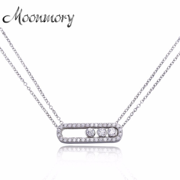 Moonmory Famous Jewelry 100% Real Pure 925 Sterling Silver Move Zircon Necklace For Women Wedding Engagement Necklace Jewelry