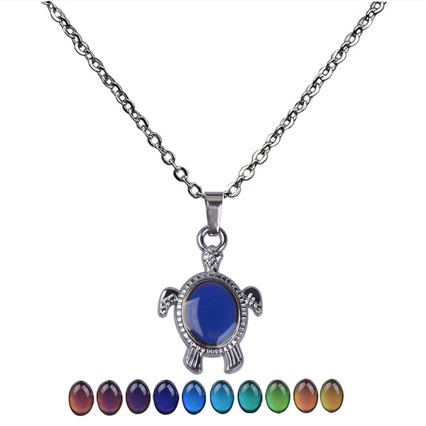 Cute Animal Sea Turtle Pendant Color Change Emotion Mood Chain Necklace Men Women Sweater Decorations