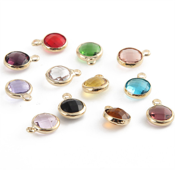 New Design 20pcs 8mm Gold Color Crystal Birthstones Pendant charms For Jewelry Making DIY Accessories