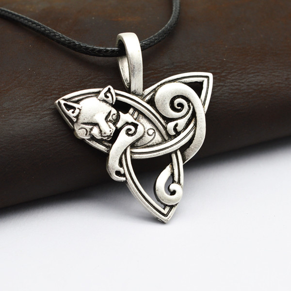 Wholesale- 1pcs Men's Large Viking Jewelry Fox Triquetra Fenrir Animal Teen Wolf Necklace Irish Celtics Knot Pendant Amulet Necklace CT526