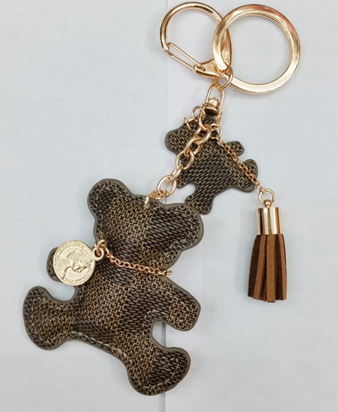 2018 New fashion!Key Chain Accessories Tassel Key Ring PU Leather Bear Pattern Car Keychain Jewelry Bag Charm