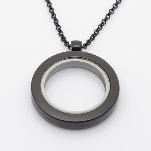 30mm black round magnetics floating lockets, with free 50-55cm chain FN0012