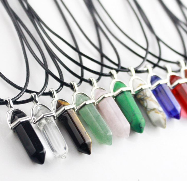 DHL shipping Hexagonal Column Quartz Necklaces Pendants Vintage Natural Stone Bullet Crystal Necklace For Women