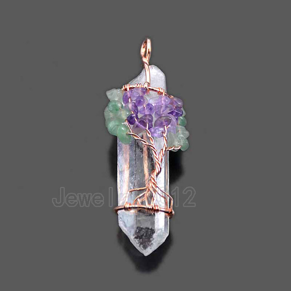 3PCS/Lot Natural Clear Rock Quart-z Healing Crystal Tree Of Life Wire Wrap Tumbled Pendant Fashion Diy Jewelry Making Wholesale