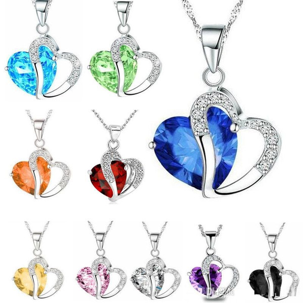 Fashion Necklace Inlaid Crystal Jewelry Natural Amethyst Crystal Heart-Shaped Pendant Zircon Pendant Necklaces