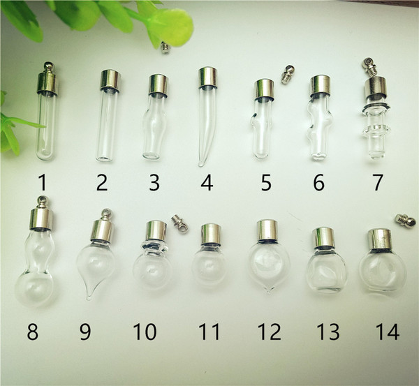 50pieces mixed SCREW CAP glass vial pendant Miniature Wishing Bottle clear oil charm name or rice art