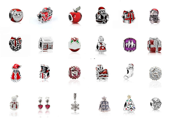 Wholesale 24Pcs Lot Mixed Pendant Charm Sterling Silver European Charms Bead Fit Pandora Bracelets Snake Chain Fashion DIY Jewelry