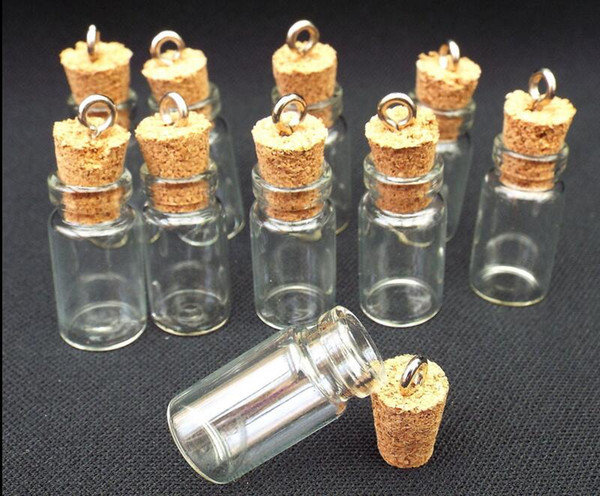 500pcs 11x22mm Clear Fillable Empty Glass bottle jars With Cork stopper eye hook screw for Oils wishing necklace vial pendants