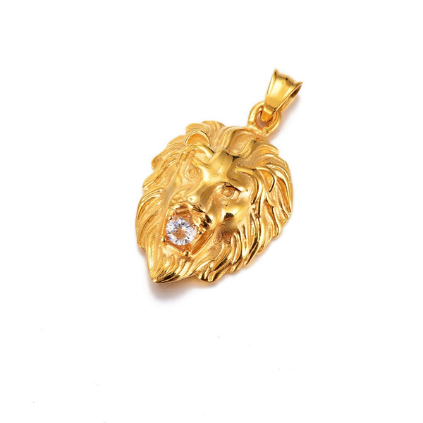 lced out hiphop necklace stainless steel lion head pendant necklace mouth inlaid crystal CZ free box chain