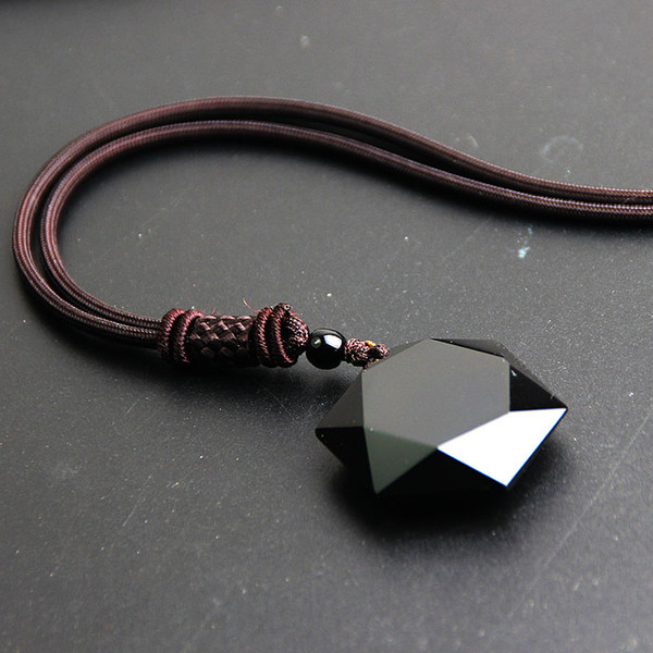 Drop shipping Black Obsidian pendant necklace obsidian star of RongDe pendant Lucky Love Crystal Jewelry With Free Rope