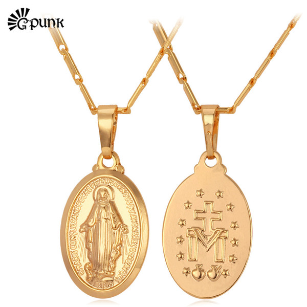 medal pendant virgin mary necklace gold color women lady jewelry trendy cross christianity colar necklaces