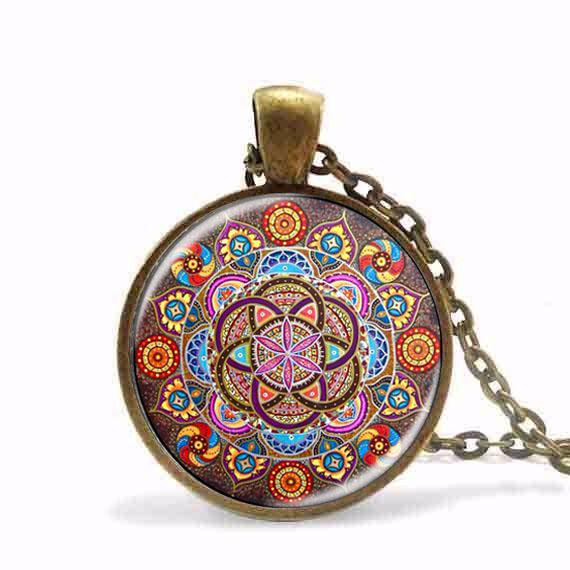 Wholesale- New Steampunk necklace mandala necklaces chakra pendant OM jewelry for women glass cabochon pendants Zen gifts jewellery vintage