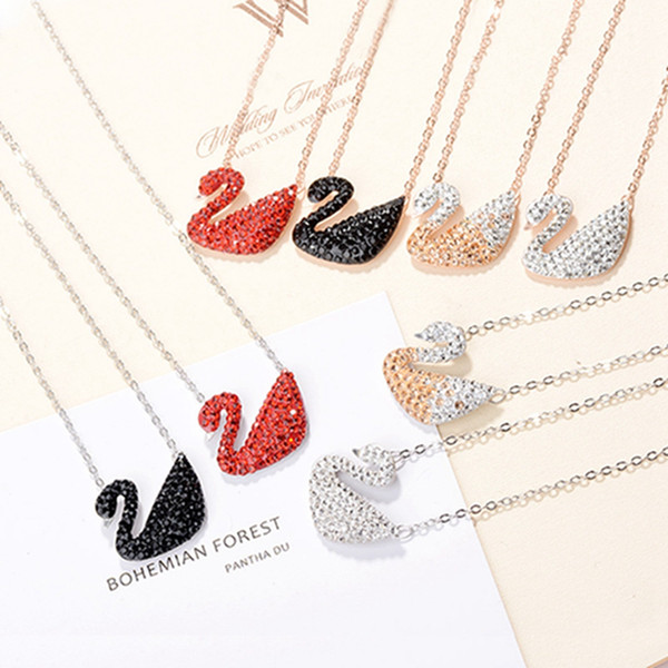 Wholesale Valentine's Day Women Gift Multicolor Swan Pendant Chain Necklace Swan Shaped Pendant With Rhinestones Female Necklace DH0929 T03