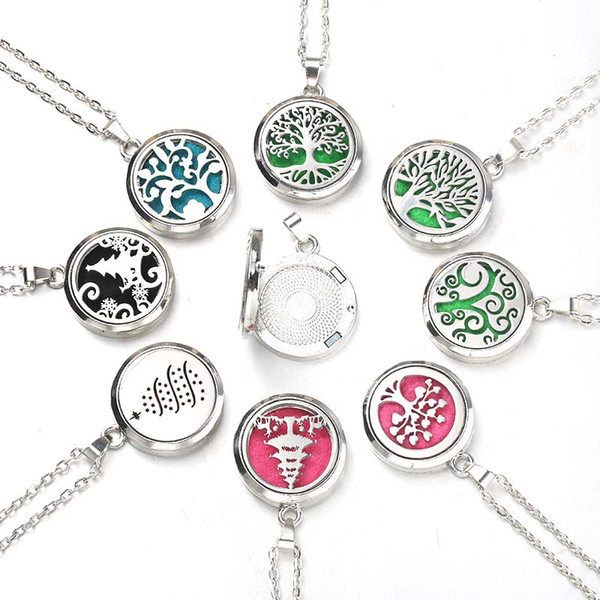 Tree of Life Aroma Box Necklace Stainless Steel Aromatherapy Essential Oil Diffuser Perfume Box Locket Pendant Jewelry Christmas