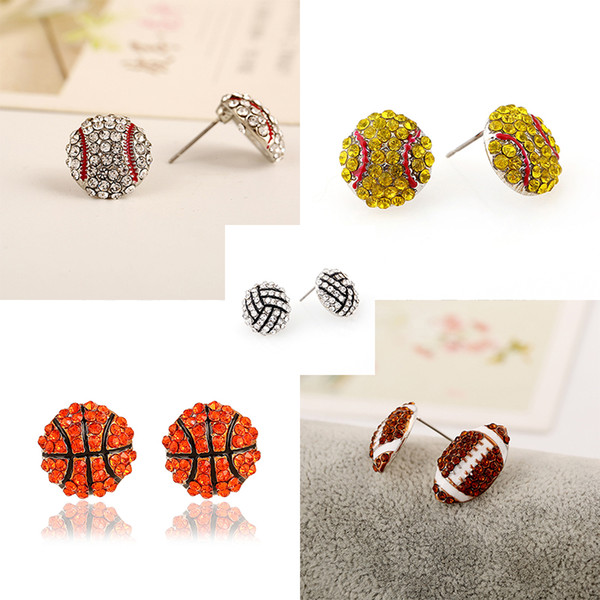 Chic Sports Earrings Rhinestone Bling Basketball Baseball Stud Earrings Softball Volleyball Earrings Sports Ear Stud 294