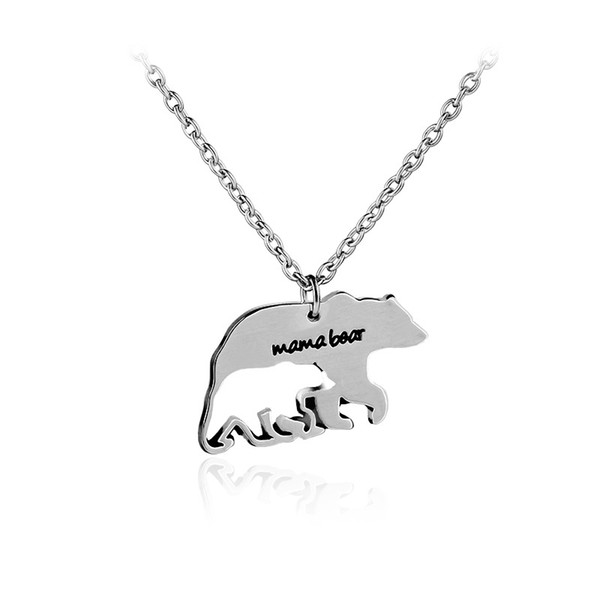 Mama Bear Necklace Sliver Charm Pendant Necklace Mather's Day Love Gift Alloy Animal Bear Jewlery Necklace For Mather