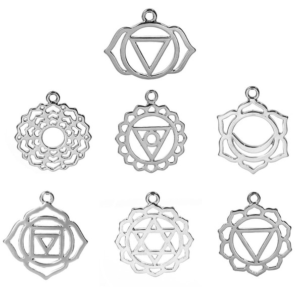 DoreenBeads Alloy Chakra Pendants Mixed Silver Tone Hollow 3.1cm x2.7cm(1 2/8