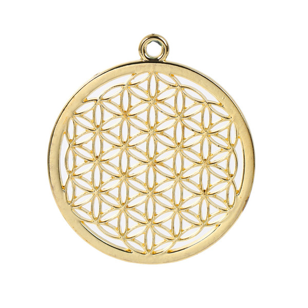 Wholesale- 8SEASONS Zinc Based Alloy Flower Of Life Pendants Round Gold Plated/Silver Tone Hollow Carved 44mm(1 6/8