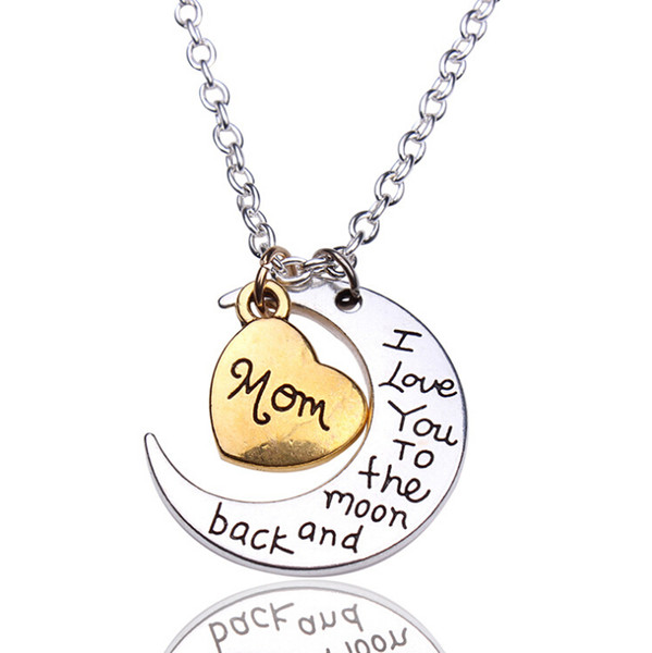 2018 High Quality Heart Jewelry I love you to the Moon and Back Mom Pendant Necklace Mother Day Gift Wholesale Fashion Jewelry