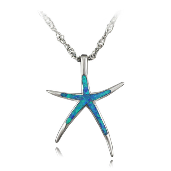 Wholesale- Free The Chain Cute Blue Green White Brown Pink Fire Opal Star Pendant Women Necklace Pendant Starfish Pendant 1 1/4''