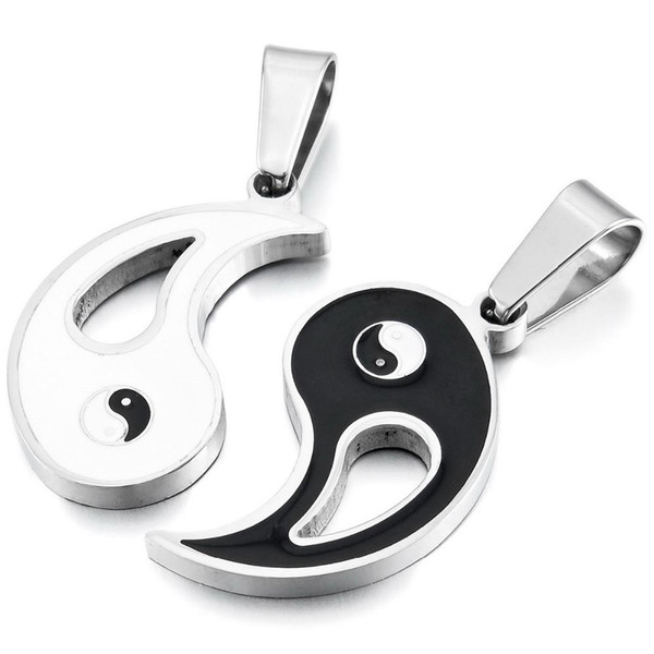 2PCS New Chinese Mystical Yin Yang Pendant Necklace stainless steel necklaces Bagua pendant Men Women New Fashion Couple