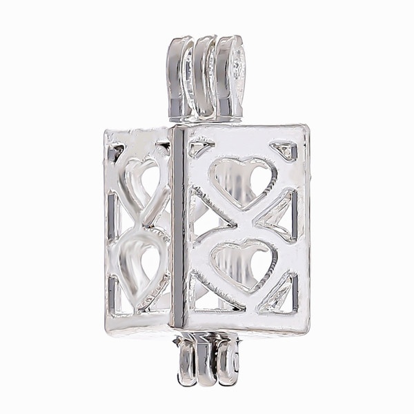 10pcs Silver Plated Heart Cube Pearl Cage Beads Cage Essential Oil Diffuser Locket Pendant Jewelry Making Oyster Pearl Fun Gifts