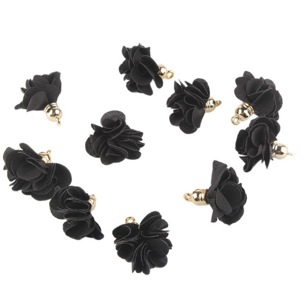 10 Pieces Black Fabric Flower Pendant Necklace Earrings DIY Jewelry Handmade Findings