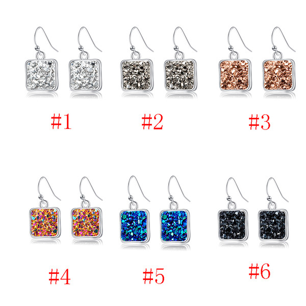 Love Earrings Simple Silver Square Natural Stone Earrings 6colors for Woman Ring Free ShippingA190429 10pcs