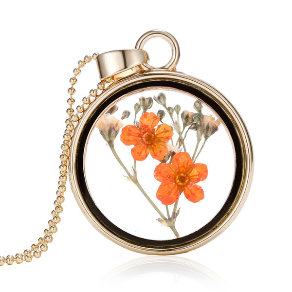 New Arrival Dried Flower Clover Floating Locket Memory Living Pendant Necklace Gold Plated Jewelry Real Plant Flower 18in Chain Neckalces