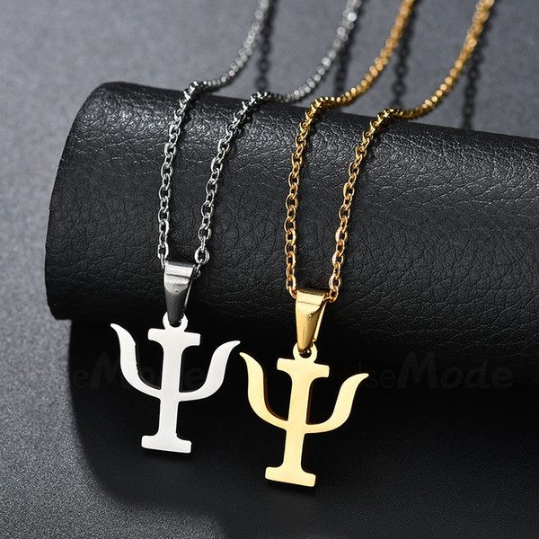 Simple PSI Symbol Letter Pendants Necklaces Never Fade Gold 316L Stainless Steel Necklaces for Women Jewelry