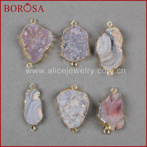 BOROSA New Galactic Stone Connectors, Freeform Natural Brazilian Galaxy Quartz Pendant with Double Bails for Necklace G0416