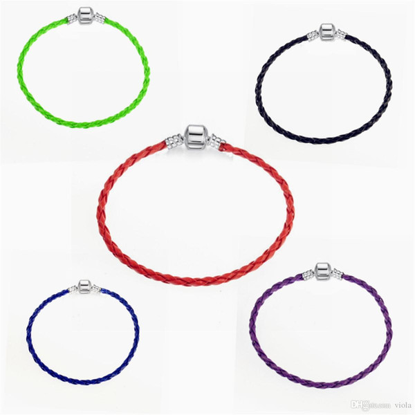 High Quality Candy Color Colorful PU Leather Snake Braided Clasp European Bracelet Chain Fits Charm Beads Pendants Braided Bracelets