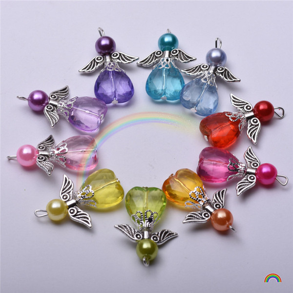 10pcs/lot Mixed Dancing Angel Wings ABS Pearl Teardrop Pendants & Acrylic Heart Pendants 22*30mm DIY Necklace Supplies