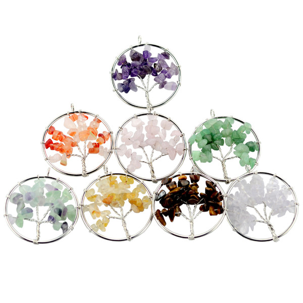 Chakra Stones Natural Stone Pendulum 50mm Tree of Life Pendant for Women Healing Crystal Necklace Pendants Reiki Jewelry Dowsing