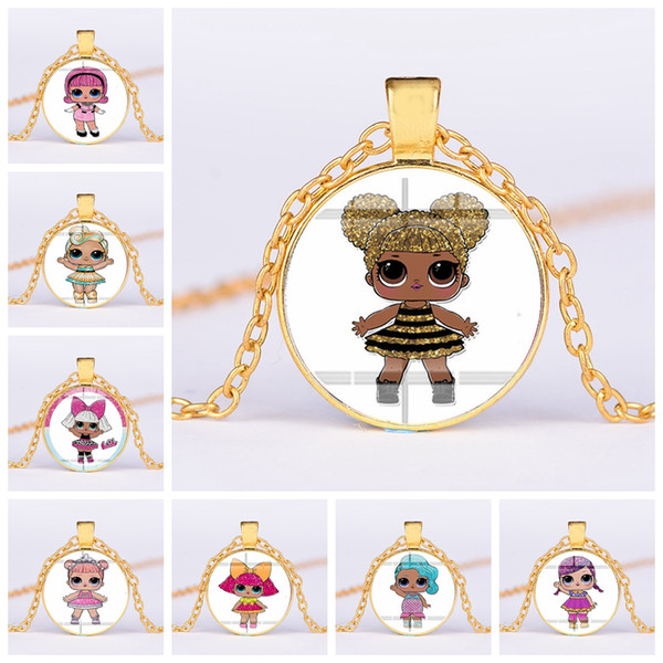 32styles Surprise Girls Necklace 25mm Cartoon Pendant Time Gem Jewelry Cute Characters Sweater Chains Accessories Kids Gifts AAA2075