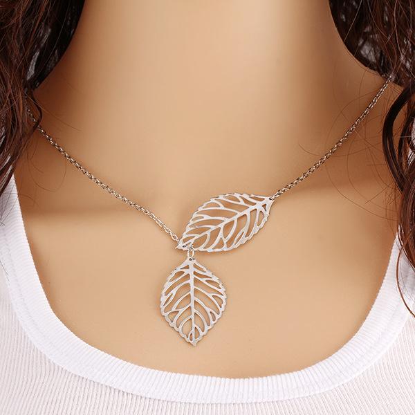 Necklace Leaves Jewelry Women Pendant Clavicle Chain Charm Simple European New Fashion Vintage Punk Gold Hollow