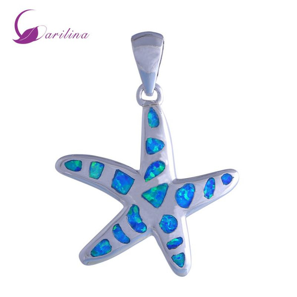 New Statement Jewelry sea star 925 sterling silver Fashion Jewelry Blue Fire Opal pendant for women P192