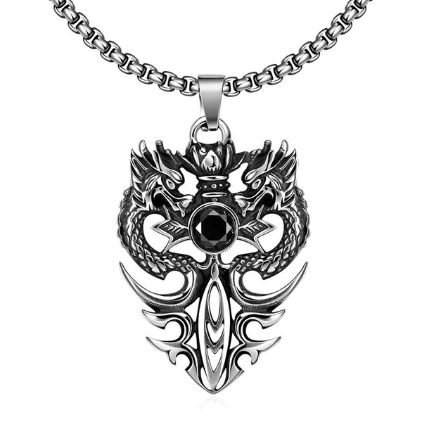 Double Dragon Totem Pendant Necklace Things Stainless Steel Pagan Wiccan Amulet Jewelry Christmas Gift Men Father' Day