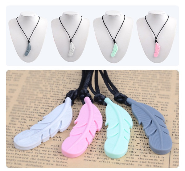 Fashionable Food Grade Silicone Feather Teether Silicone Feather Pendant Necklace with Strap Baby New Moms W9757