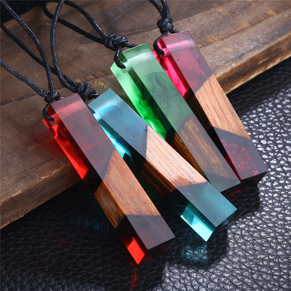 New Fashion Solid Wood Pendant Handmade Sweater Chain Of Marine Coagulation Resin 4 Color Pendant Beads Necklaces Earrings Gifts