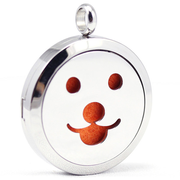 30mm stainless steel new design smile face aromatherapy aroma essential oil diffuser necklace