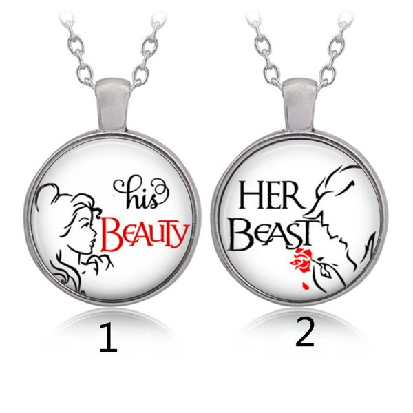 2019 new fashion silver plated couple jewelry, couple necklace, black pendant necklace His Beauty and Her Beast Necklaces,