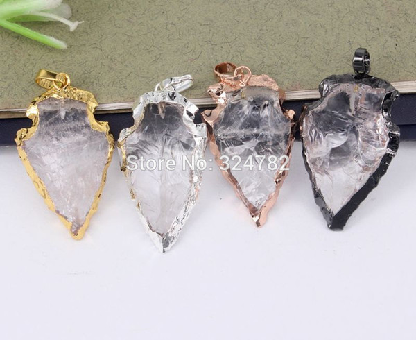 5pcs Nature Clear Quartz Crystal Arrow pendant,Metal Mixed color Arrowhead Pendant Beads For Jewelry Making