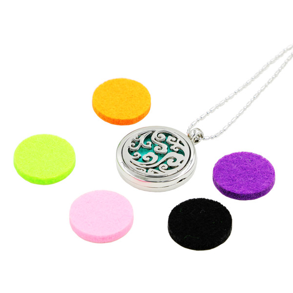 Hot Selling Essential Oil Diffuser Necklace Aromatherapy Diffuser Locket Pendant Set with 5 Color felt pads and 1PC chain free shipping